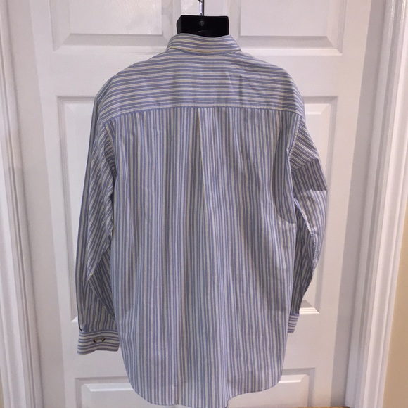 L.L. Bean Men’s Dress Shirt and Yellow Blue Stripes Size Large Regular C… - Picture 6 of 12